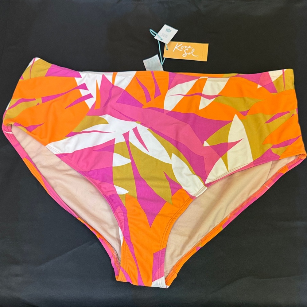 Kona Sol Tropical Print Bikini Bottom high waist full seat coverage new size 2x